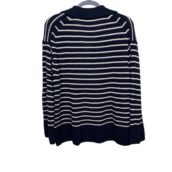 J Crew Relaxed Collared Sweater in Stripe Navy Blue Size M - Picture 4 of 10